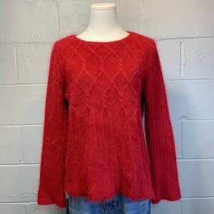Vintage Lucy & Laurel Red Angora Wool Blend Cable Knit Sweater Women's Large